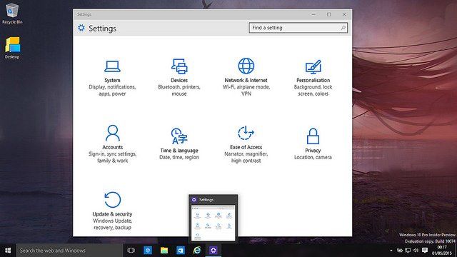 Application paramètres dans Windows 10