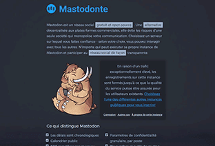 Capture d'écran de la page d'accueil du réseau social Mastodon.social.