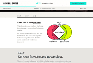 Capture d'écran de la plateforme de financement participatif de Wikitribune.